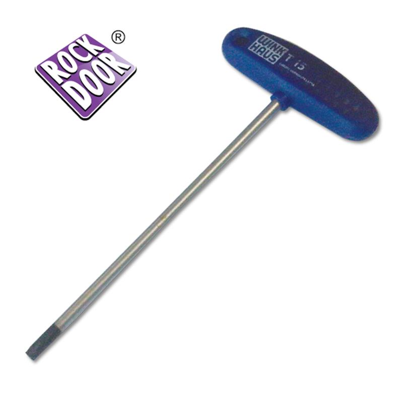 T15 L-shaped Torx key wrench from Glazing Outlet, showing a metal tool used for tightening Torx screws.
